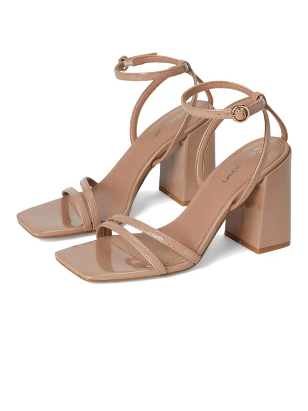 Calvin Klein Sassa Nude Patent Block Heel Sandals Size 5 NWOT